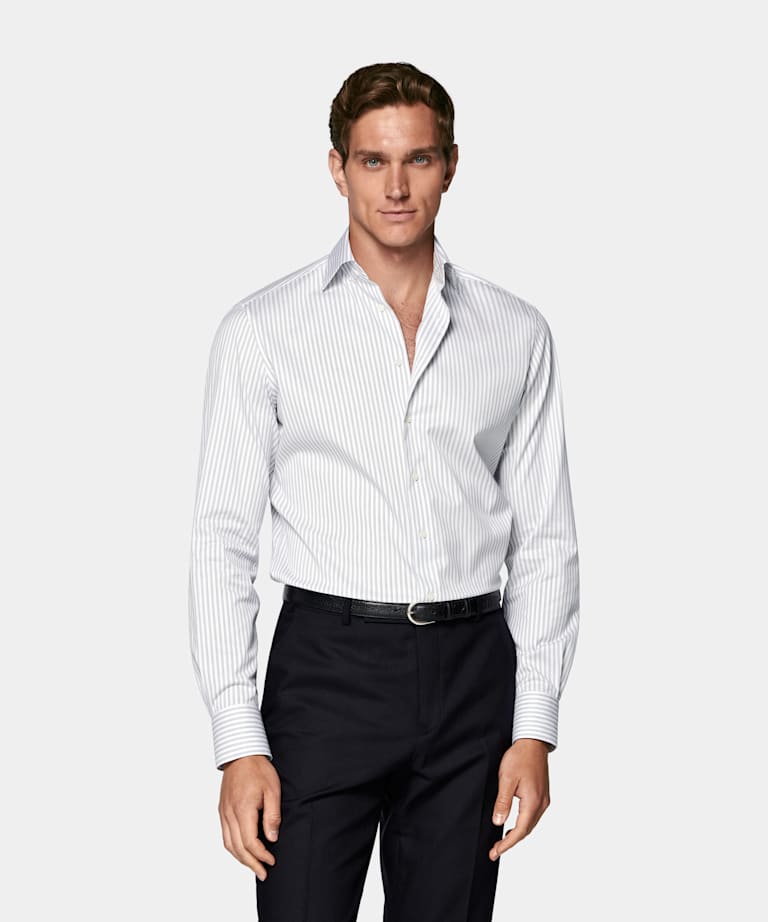 Navy Striped Widespread Collar Shirt